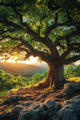 Poster - An ancient oak tree, its branches whispering the wisdom of the wild with every movement in the breeze,