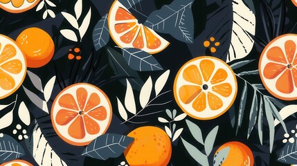 Seamless flat vector art repetitive background pattern of orange fruit