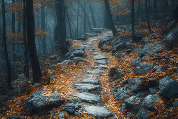 Poster - A hidden trail through the woods, where the whispers of the wild guide travelers to secret places,