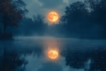 Poster - A full moon casting light on a pond where the Conclave of the Croakers holds a council, each croak carrying a secret,