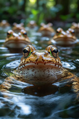Poster - A quiet pond where frogs sit in concentric circles, their croaks forming a rhythmic, meditative chant,