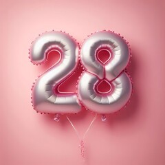 balloon in a shape of number 28 on pink background for birthday celebration