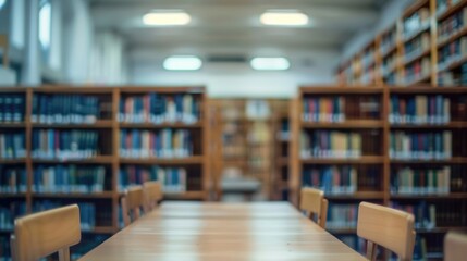 Poster - A long table with chairs in a quiet library setting