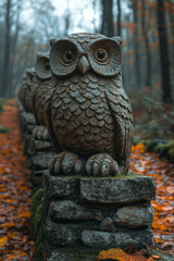 Poster - A mystical forest where stone statues of animal guardians, the Forest Sentinels, keep watch over the paths,