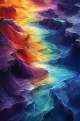 Poster - A surreal landscape where rivers of liquid color flow together, creating a seamless chromatic rhapsody across the terrain,