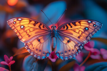 Poster - A butterfly with wings that change color with every flap, creating a visual chromatic rhapsody in a vibrant garden,