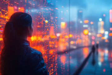 Poster - A futuristic city where holographic displays create a constant chromatic rhapsody of shifting colors and shapes,