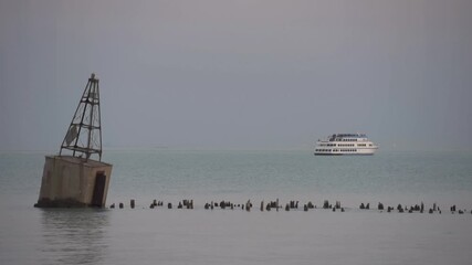 Poster - Chicago Harbor, Illinois. Lake Michigan Gate and Ferry in Background