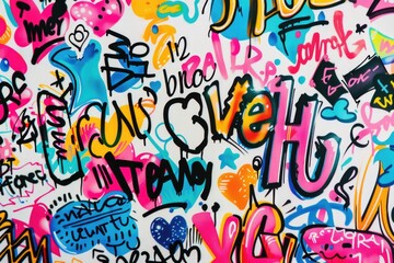 Poster - A vibrant street art installation with various colors and designs on a concrete wall