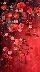 Wall Mural - Digital chinese art style traditional abstract graphics poster background with generative