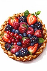 Canvas Print - A close-up shot of a freshly baked strawberry blueberry pie, perfect for showcasing the juicy fruits and flaky crust