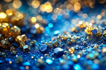 Poster - Vibrant blue liquid abstract background with shimmering gold mineral undertones, evoking a sense of luxury and creativity, perfect for high-end design and fashion projects.