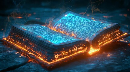 Magic Spellbook An open spellbook with glowing runes and pages flipping by themselves