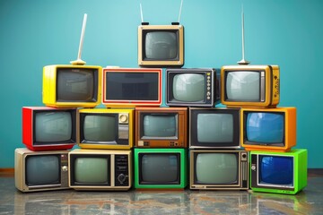 Poster - A pile of televisions stacked high, a unique arrangement