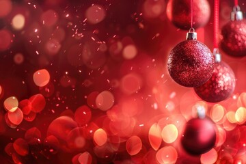 Aufkleber - A collection of bright red ornaments suspended from strings