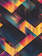 Canvas Print - Abstract geometric pattern with vibrant colors on a dark starry background.