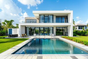 Poster - A single-family home with an outdoor swimming pool in the front yard