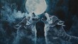 © Bernardo - A pair of wolves howling under a full moon with their breath visible in the cold night, symbolizing primal instinct and the wild spirit