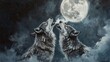 © Bernardo - A pair of wolves howling under a full moon with their breath visible in the cold night, symbolizing primal instinct and the wild spirit