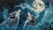 © Bernardo - A pair of wolves howling under a full moon with their breath visible in the cold night, symbolizing primal instinct and the wild spirit