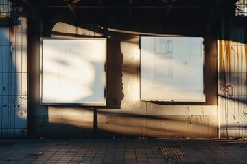 Poster - Two windows sit at the side of a building, possibly residential or commercial
