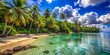 © Sirinporn - Azure waters lap against a serene sandy shore lined with lush palm trees, exuding a sense of idyllic tranquility in this tropical oceanfront paradise.