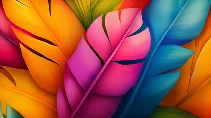 Poster - A colorful image of a bunch of feathers with a bright and vibrant color scheme. The feathers are of different colors, including pink, blue, and yellow. Concept of joy and liveliness