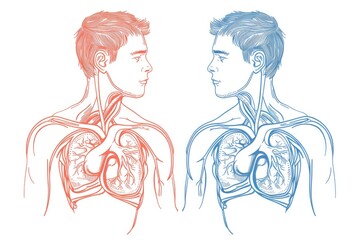 Poster - An illustration of male and female human lungs, showing internal structures