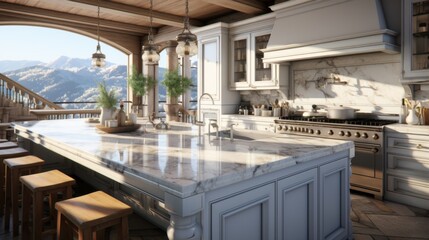 Poster - Luxurious Kitchen with Mountain View