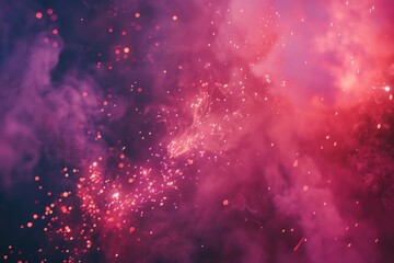Poster - Pink and purple fireworks exploding in the night sky