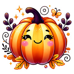 Fototapete - The image can be named Halloween pumpkin surrounded by autumn leaves and seasonal decorations