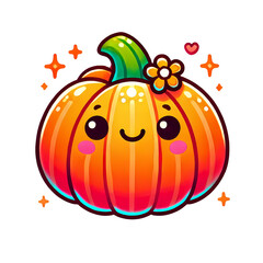 Fototapete - A Halloween pumpkin illustration surrounded by autumn leaves and festive decorations featuring pumpkins, apples, and gourds, perfect for the fall season and holiday celebrations