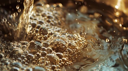Poster - A close-up view of a bowl of water with soap suds and bubbles