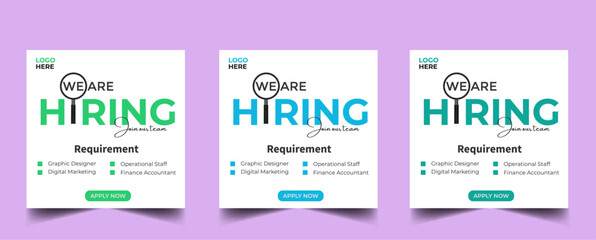 Wall Mural -  We are hiring recruitment open job vacancy design vector social media post banner template or web banner layout