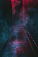 Poster - A dimly lit hallway with a single red light in the background, great for mystery and suspense scenes