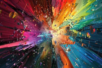 Poster - A vibrant and colorful explosion of paint on a black background, perfect for creative projects or art-related themes