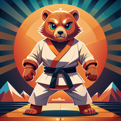 Wall Mural - cartoon illustration karate bear in kimono