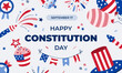 © Ana Tivikova - Cute horizontal poster for Happy Constitution Day of USA at 17th of September with cartoon illustrations with symbols of America. Concept for poster, background, greeting card to celebrate US holiday.