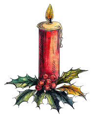 Poster - PNG Festive candle with holly leaves