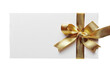 © Renata Hamuda - A blank white gift card with a gold ribbon bow on transparent background