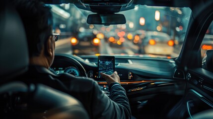 Aufkleber - A person sitting in a vehicle, focused on their mobile device