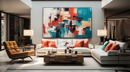 Wall Mural - Modern Living Room Interior with Abstract Artwork