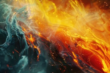 Poster - Close-up shot of flames and smoke on a dark background