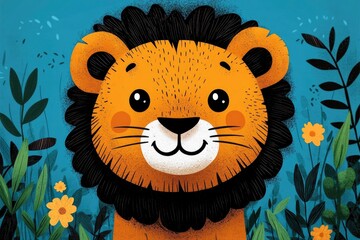 Sticker - Cute Cartoon Lion with Big Eyes