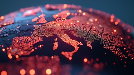 Leinwandbilder - A glowing map of Europe illustrating connectivity with vibrant, illuminated nodes, showcasing global data interaction and technology.