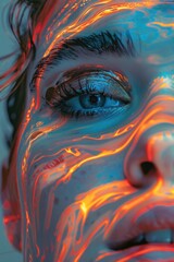 Poster - A detailed view of a person's face with vibrant, glowing paint