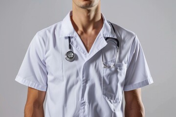 Poster - A healthcare professional wearing a white lab coat and holding a stethoscope, suitable for medical or educational contexts
