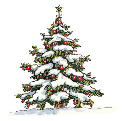 Wall Mural - PNG Festive snow-covered Christmas tree