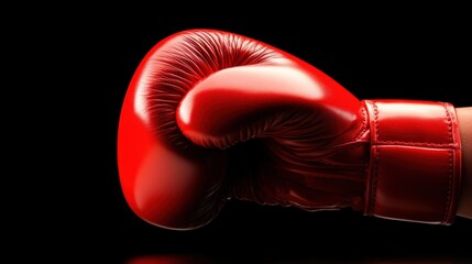 Powerful red boxing glove on black background