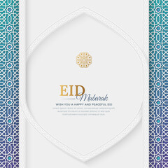 Wall Mural - Eid al Fitr Mubarak colorful Islamic greeting card with Arabic style pattern and border frame